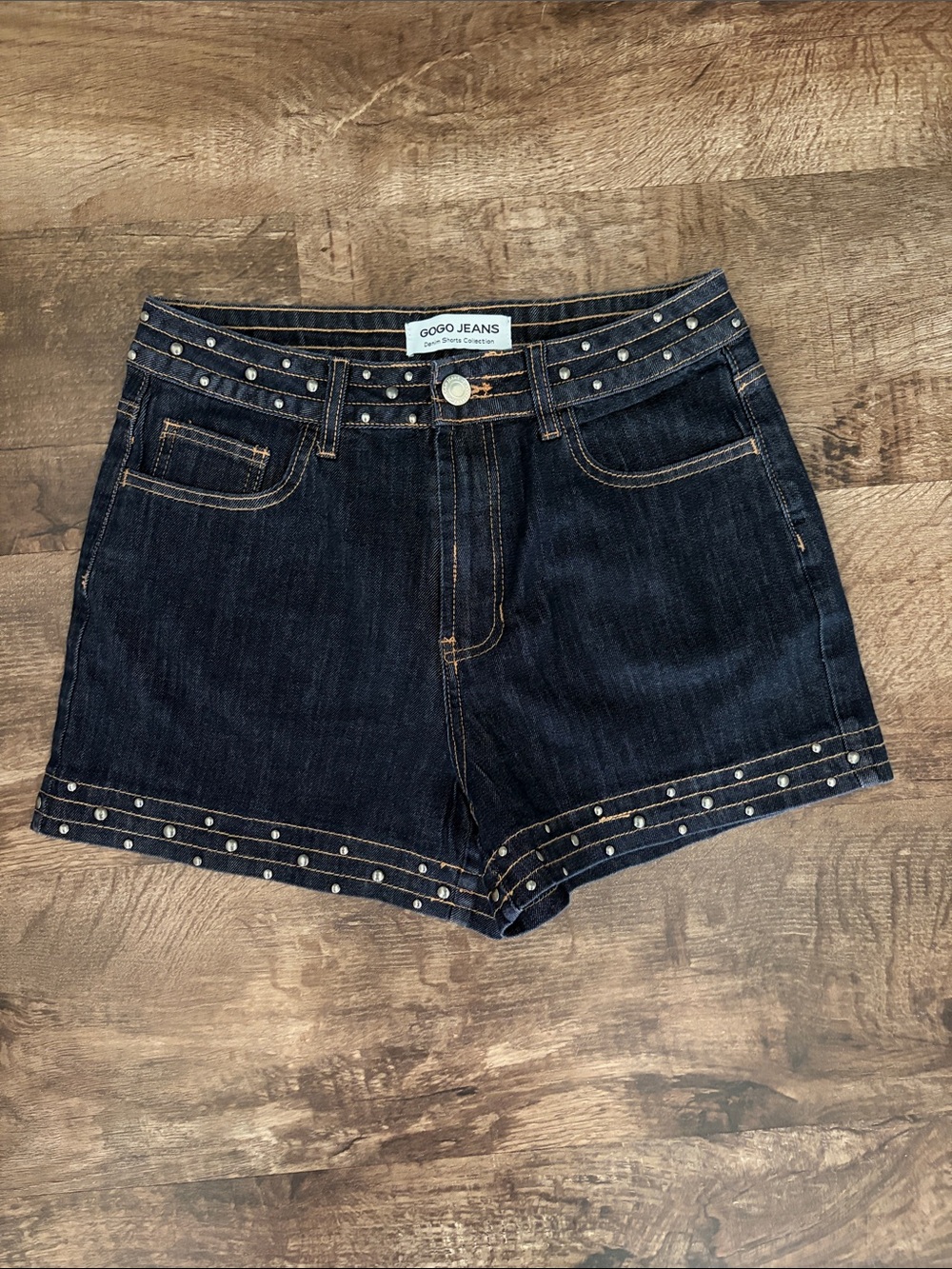 GOGO Jeans Dark Blue Silver Studded Denim Shorts, Size 9/29 Western Boho